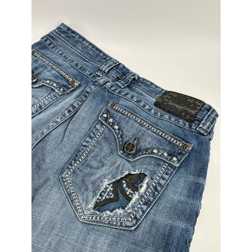 Affliction Black Premium Grant Jeans 34X29 Relaxed Straight Blue Distressed Stud
